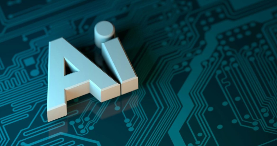 Une illustration en relief des lettres "AI" posées sur un circuit imprimé électronique bleu turquoise, symbolisant les dernières News Intelligence Artificielle.