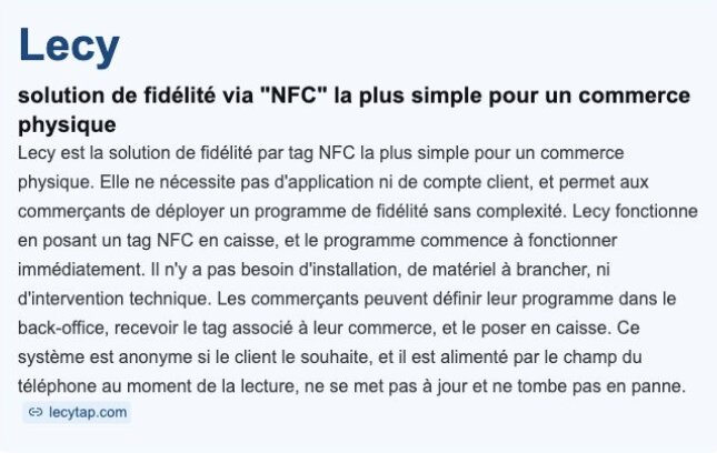 Présentation de Lecy, la solution de fidélité NFC simple et sans application pour commerce physique.